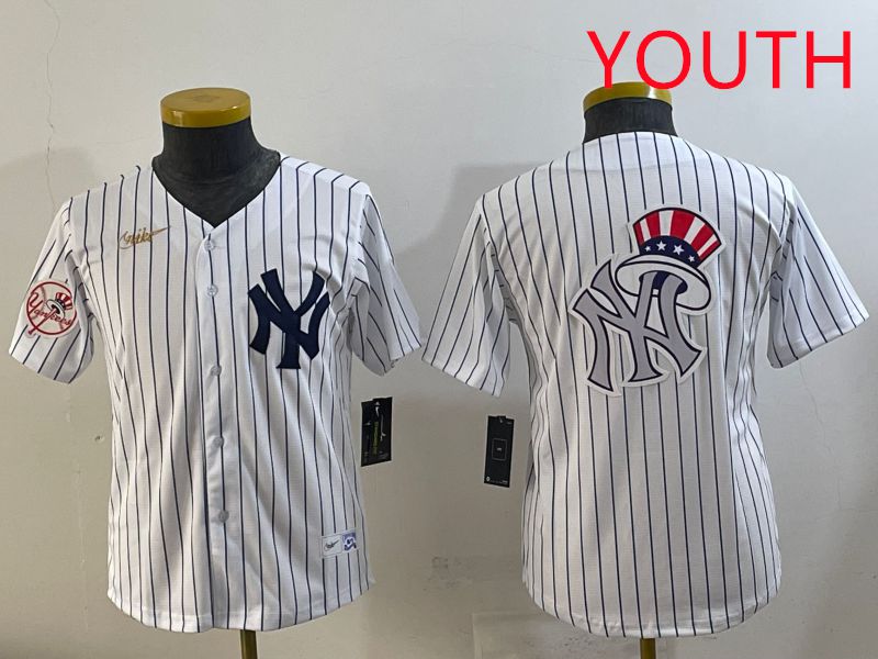 Youth 2025 New York Yankees Blank White Stripe Throwback Nike MLB Jersey style 9->youth mlb jersey->Youth Jersey